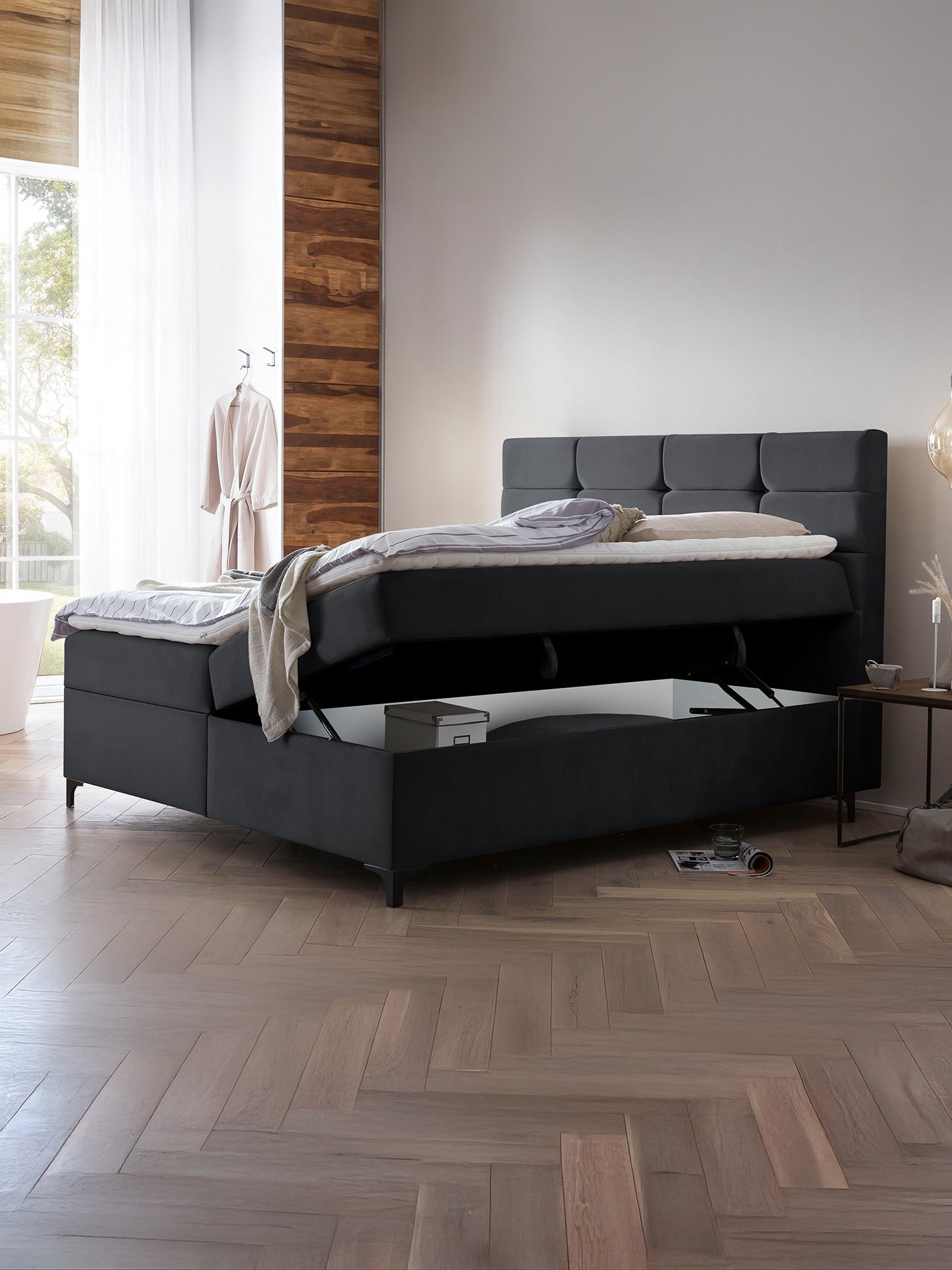Velours Boxspringbett mit Stauraum Schwarz KANSAS