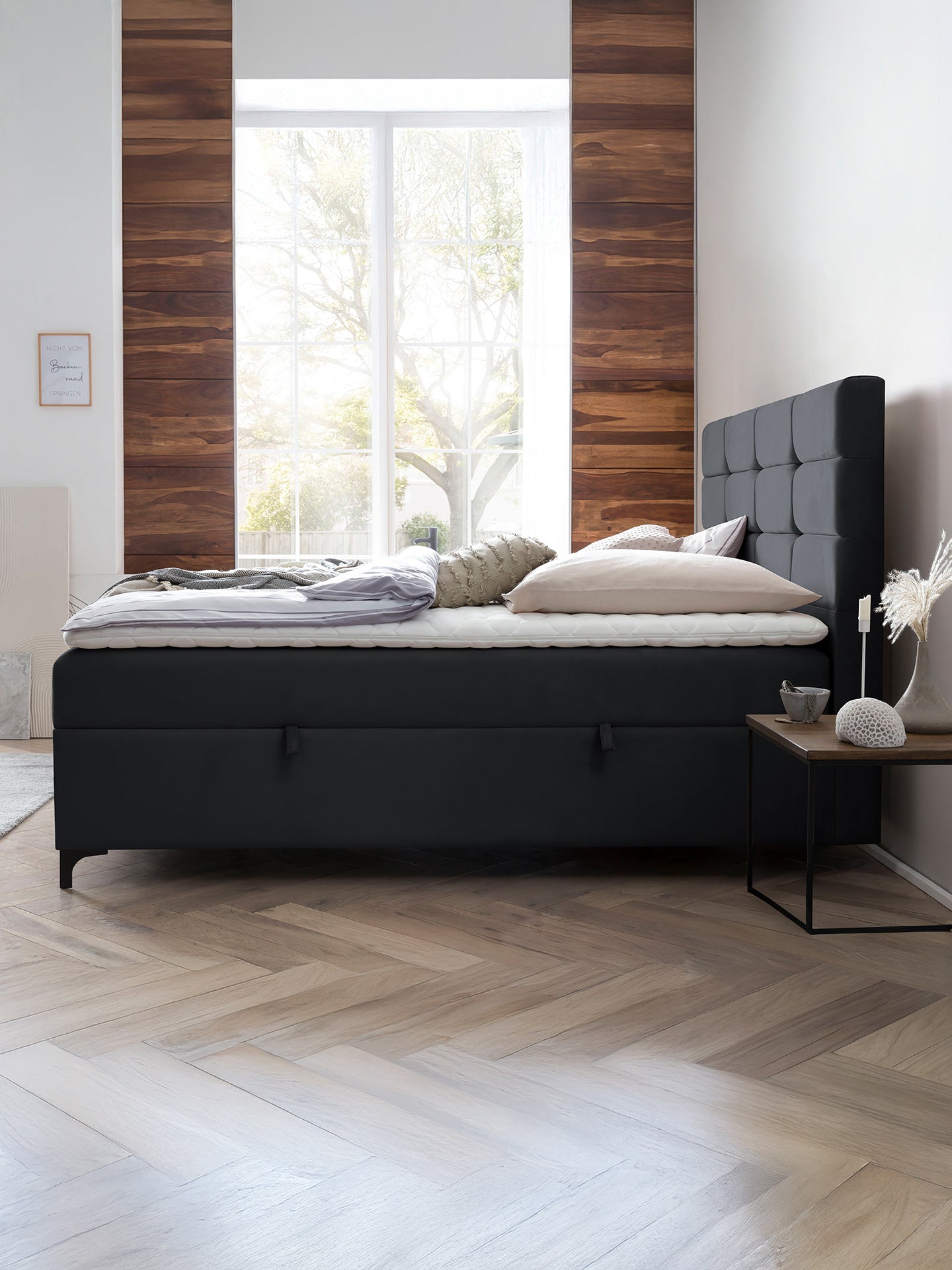 Velours Boxspringbett mit Stauraum Schwarz KANSAS