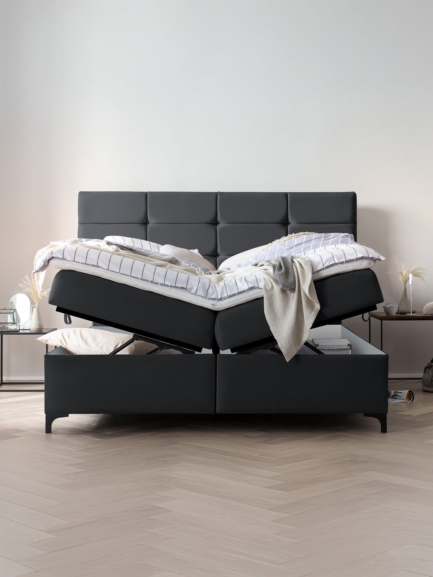 Velours Boxspringbett mit Stauraum Schwarz KANSAS
