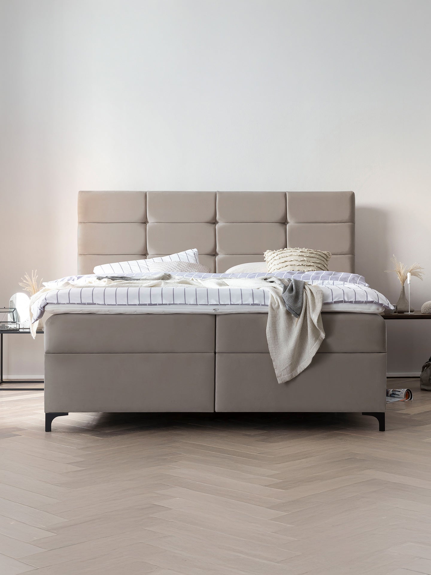 Velours Boxspringbett mit Stauraum Taupe KANSAS