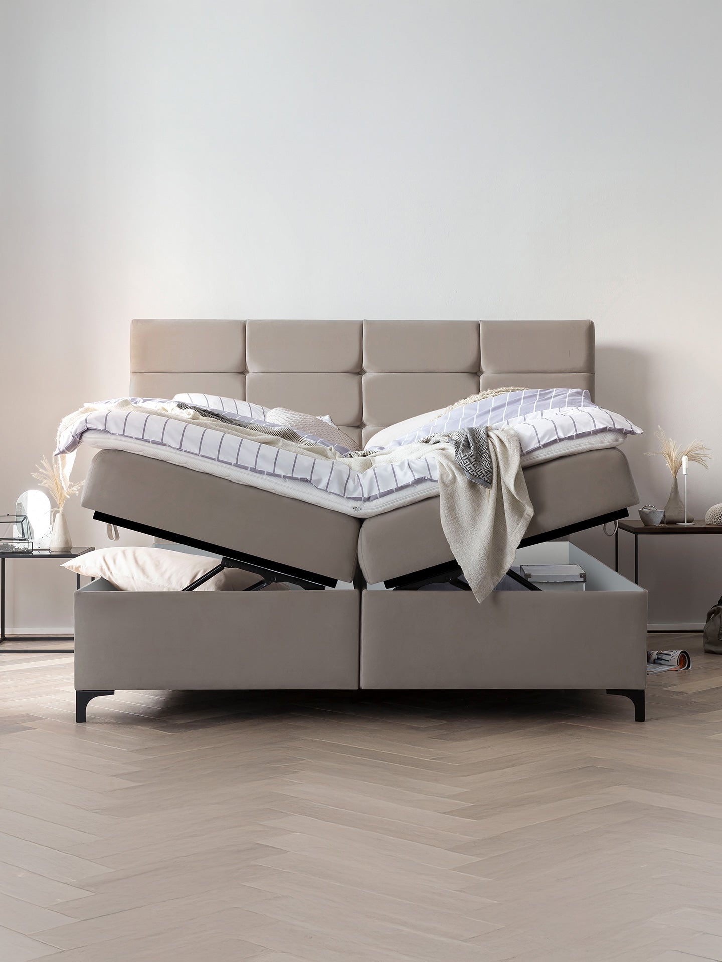 Velours Boxspringbett mit Stauraum Taupe KANSAS