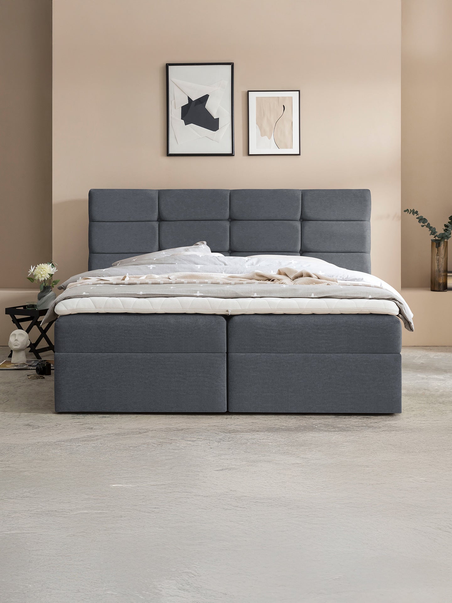 Webstoff Boxspringbett mit Stauraum Anthrazit KANSAS