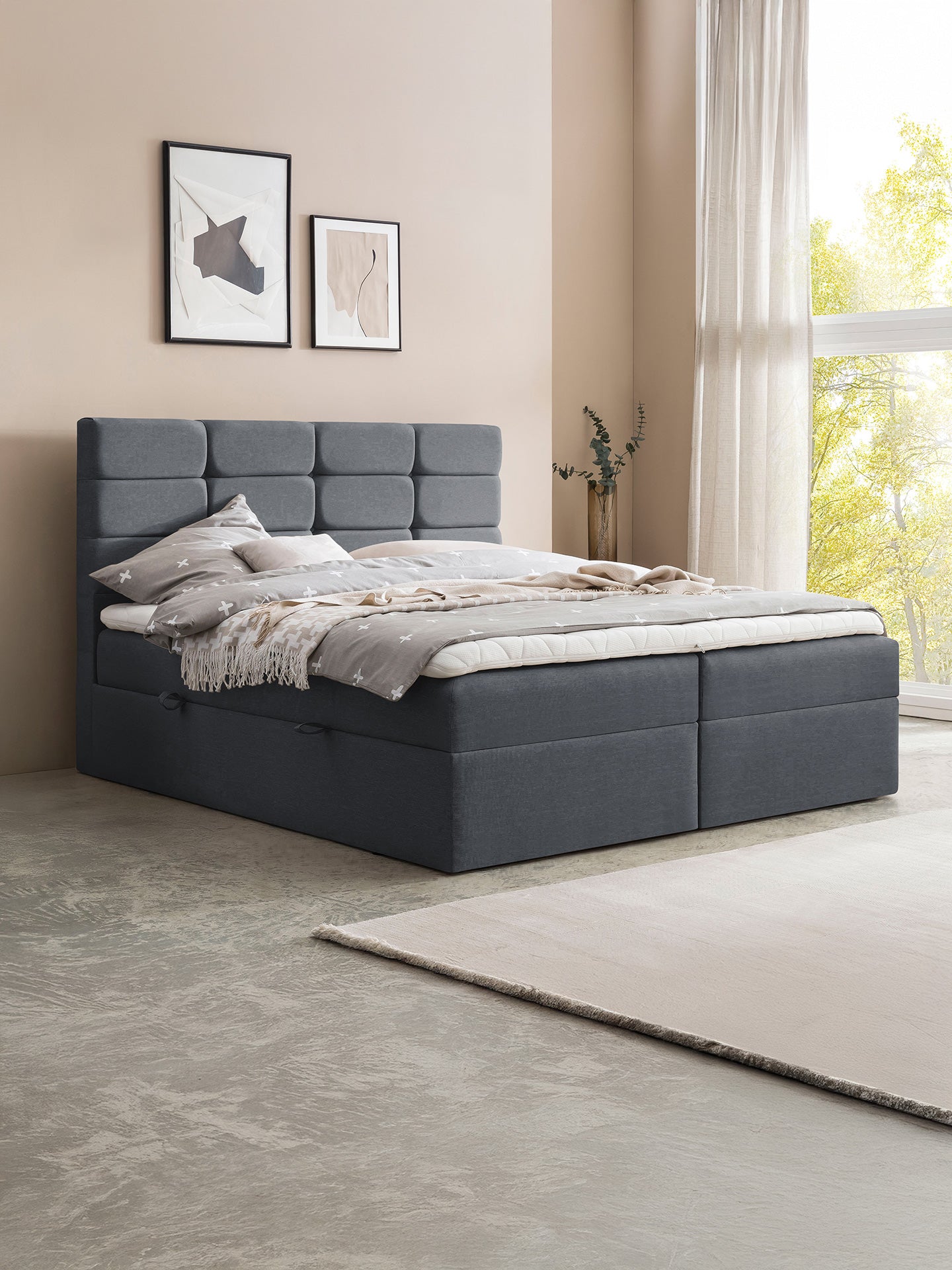 Webstoff Boxspringbett mit Stauraum Anthrazit KANSAS