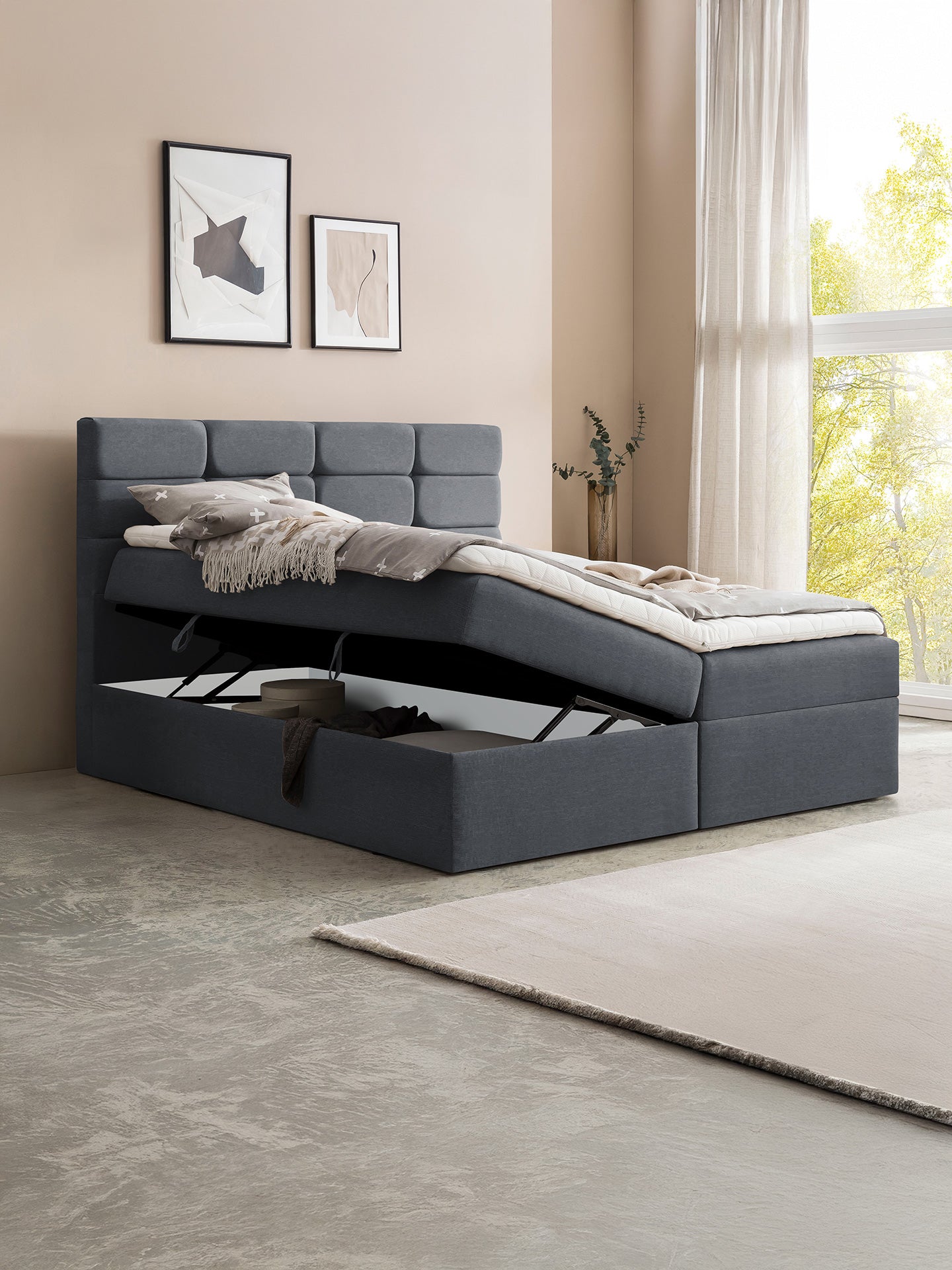 Webstoff Boxspringbett mit Stauraum Anthrazit KANSAS