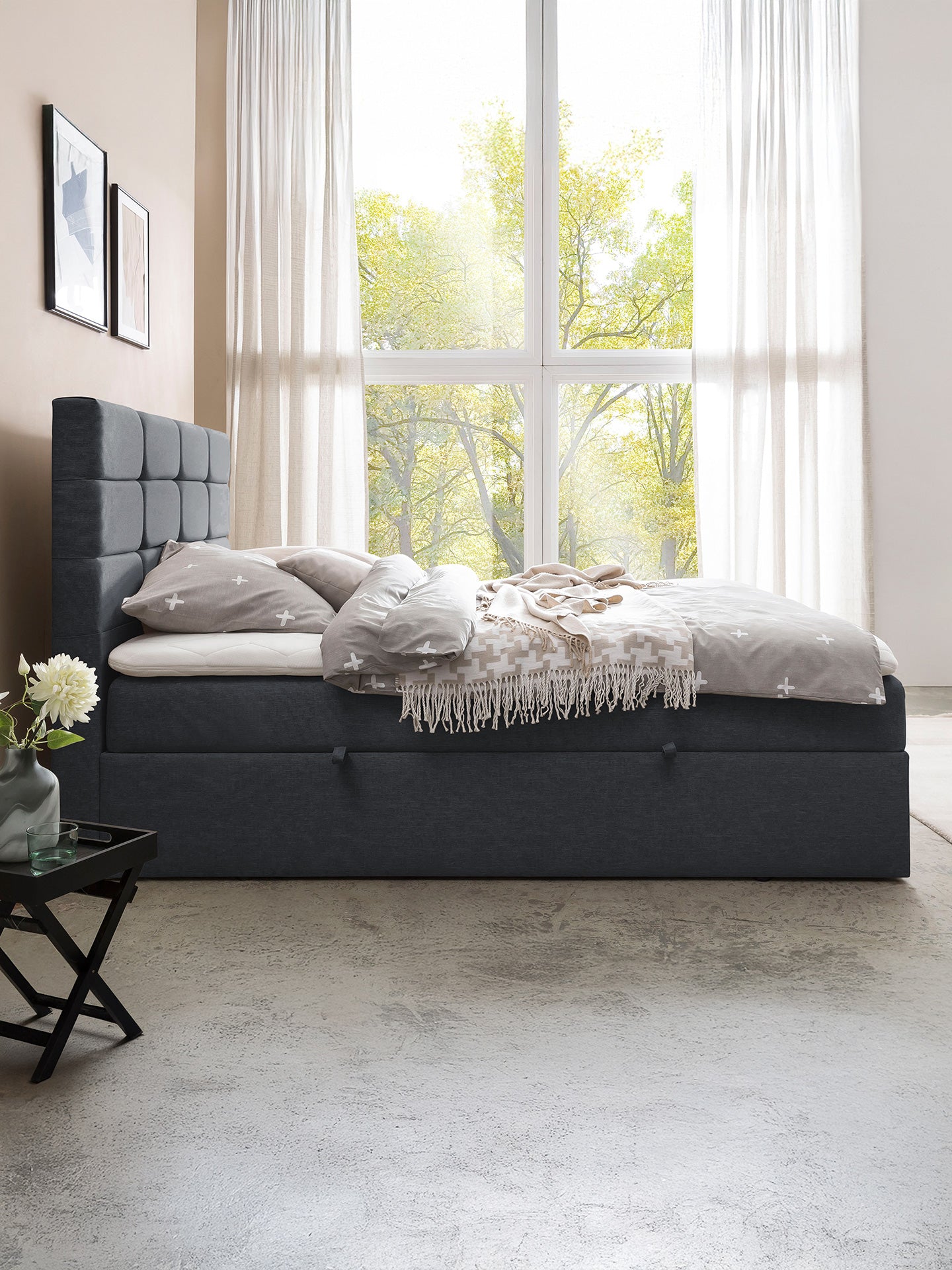 Webstoff Boxspringbett mit Stauraum Anthrazit KANSAS
