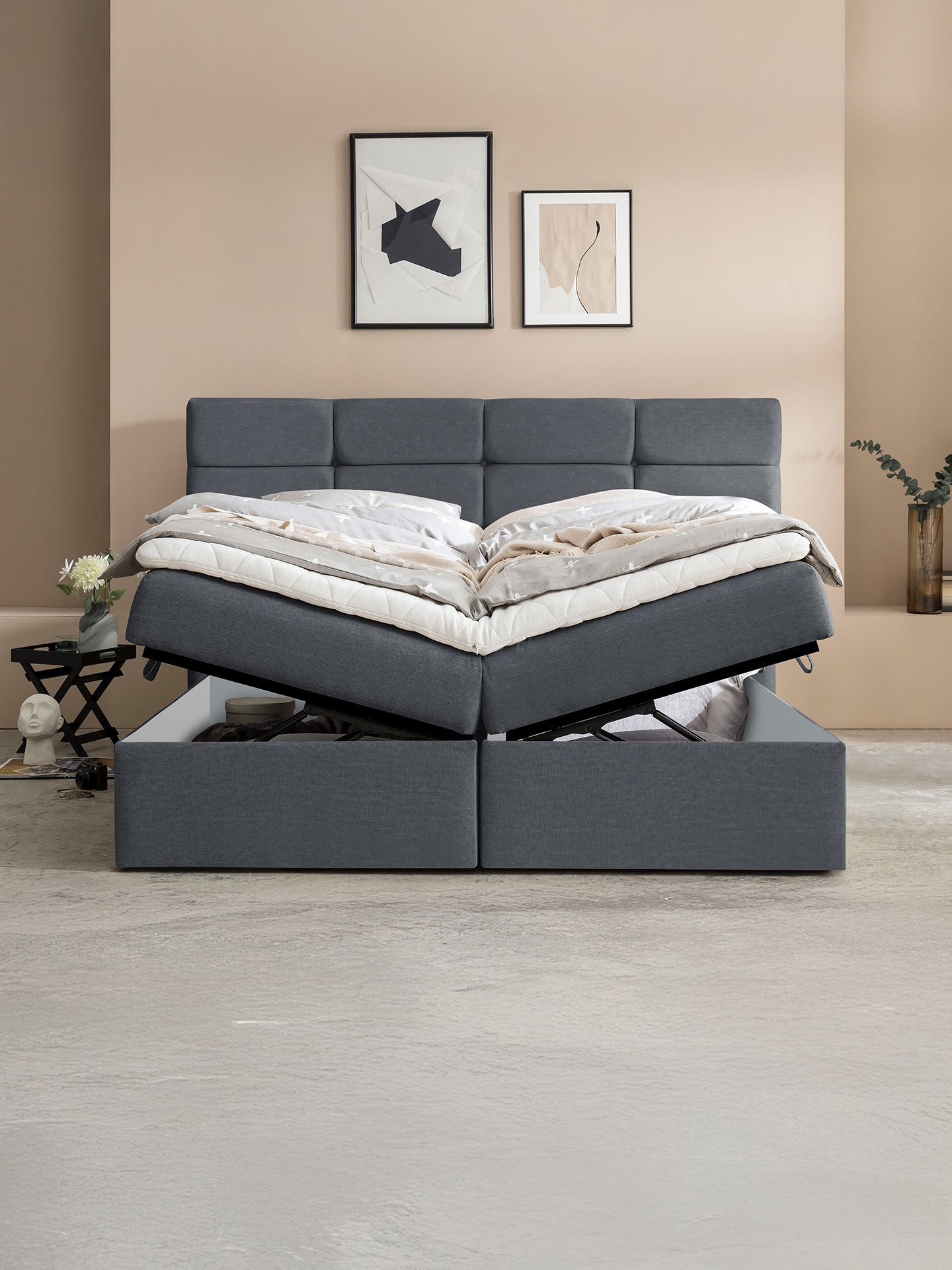 Webstoff Boxspringbett mit Stauraum Anthrazit KANSAS