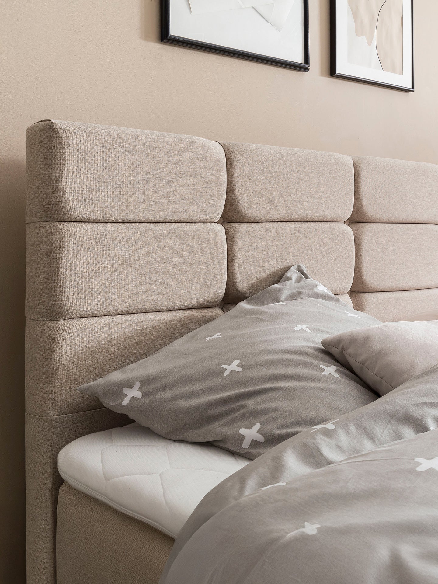 Webstoff Boxspringbett mit Stauraum Beige KANSAS