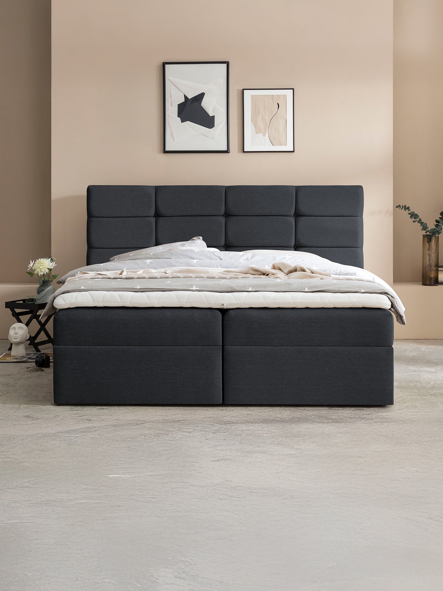 Webstoff Boxspringbett mit Stauraum Schwarz KANSAS