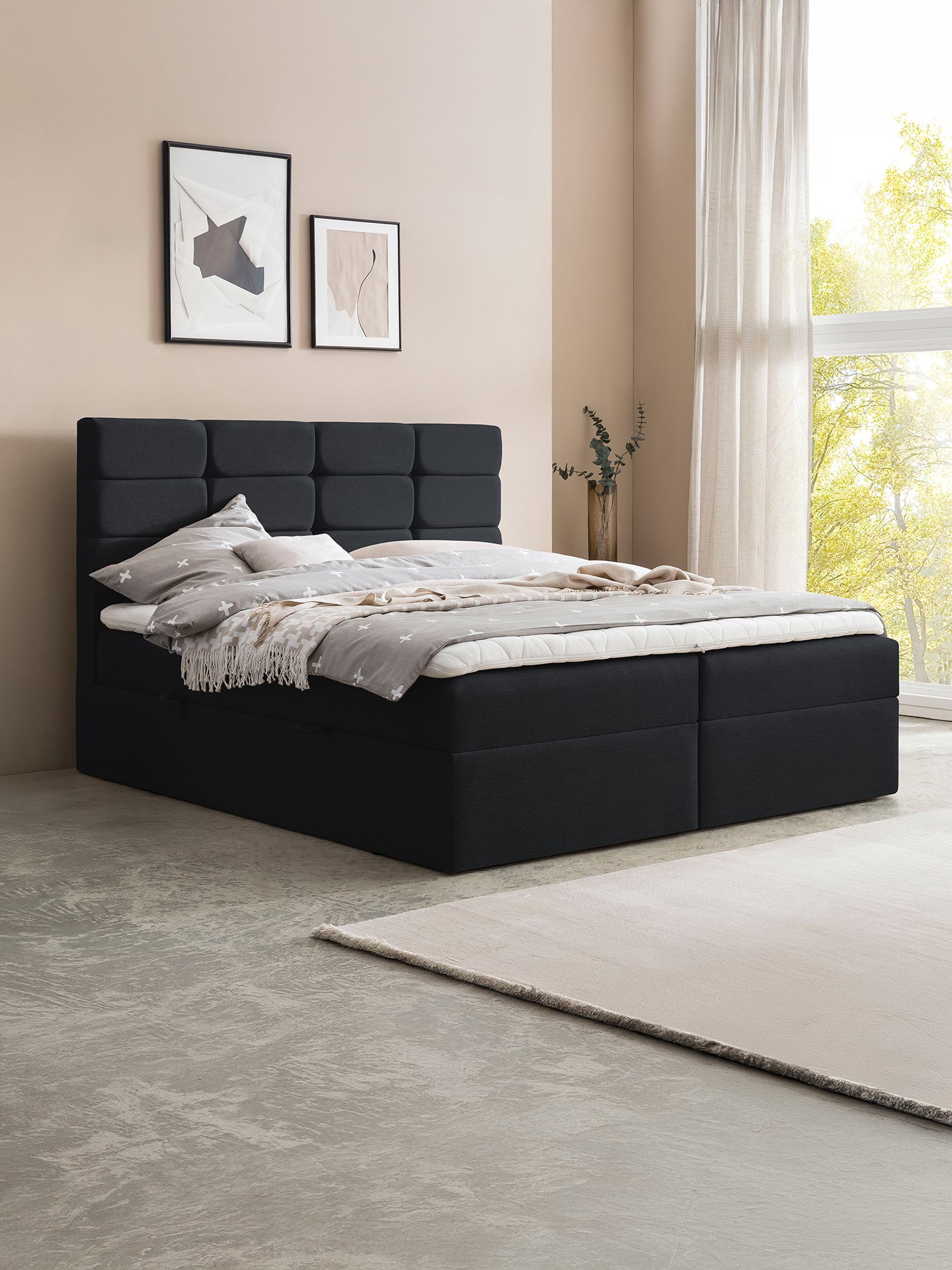 Webstoff Boxspringbett mit Stauraum Schwarz KANSAS