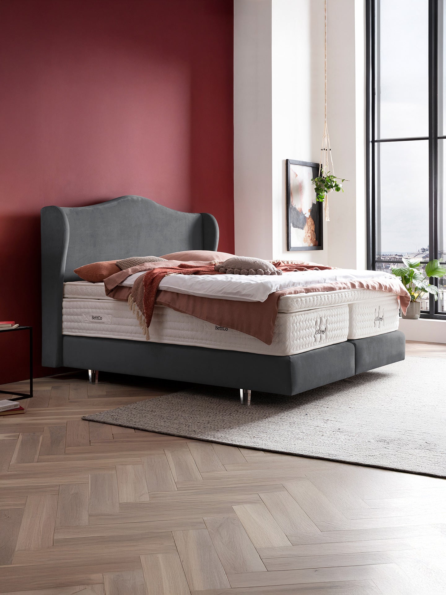 Velours Boxspringbett Dunkelgrau LISBON