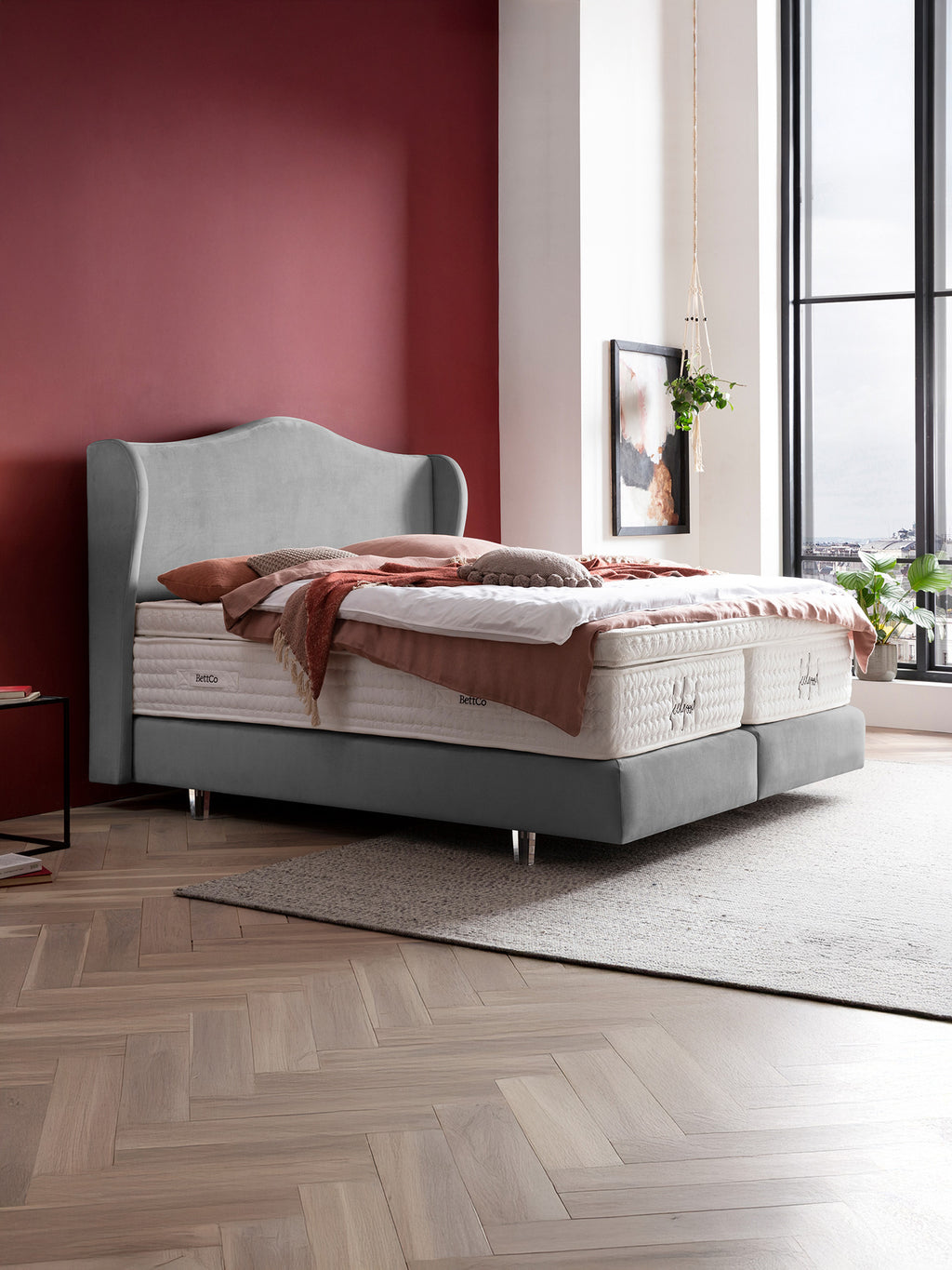 Velours Boxspringbett Grau LISBON