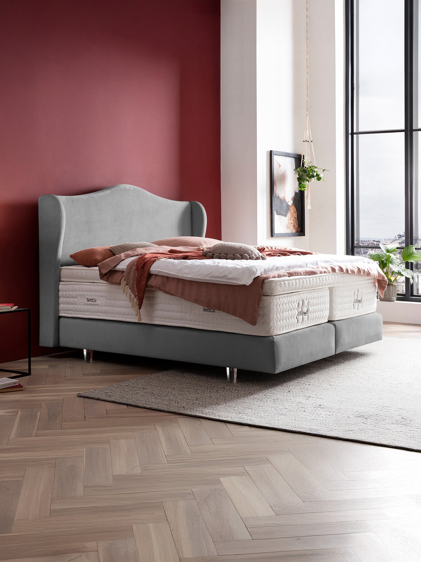 Velours Boxspringbett Grau LISBON