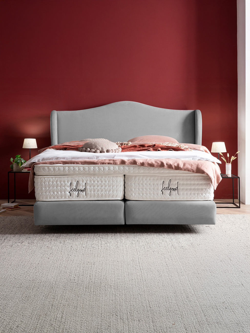 Velours Boxspringbett Grau LISBON