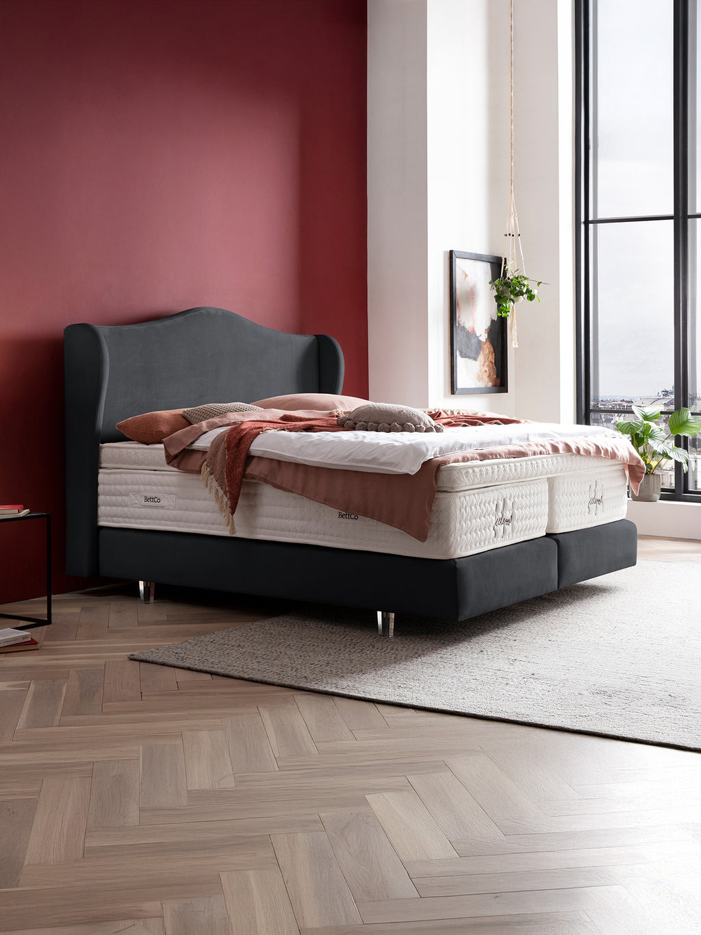 Velours Boxspringbett Schwarz LISBON