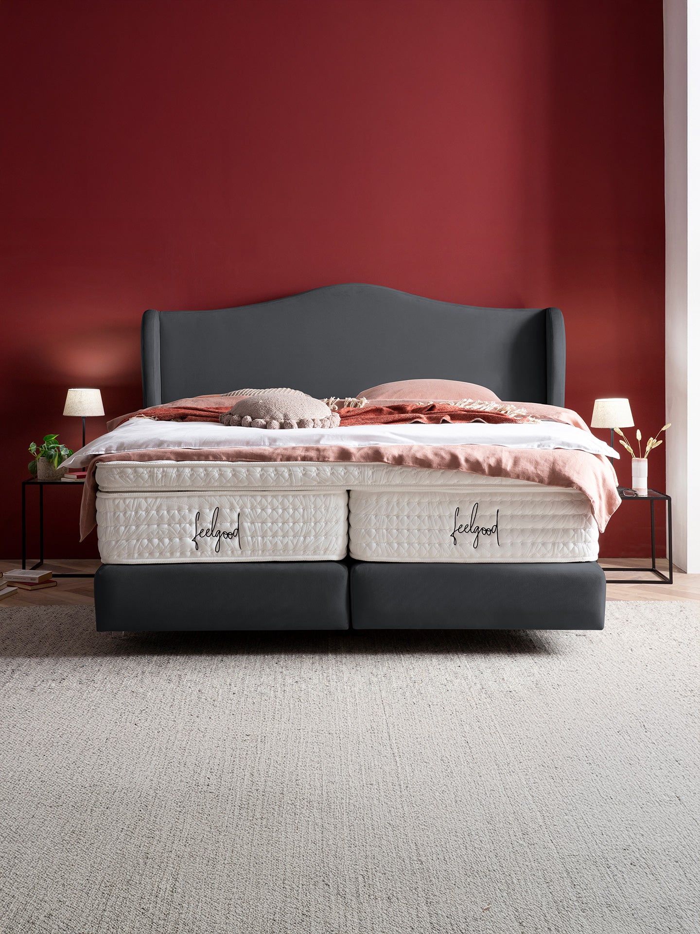 Velours Boxspringbett Schwarz LISBON