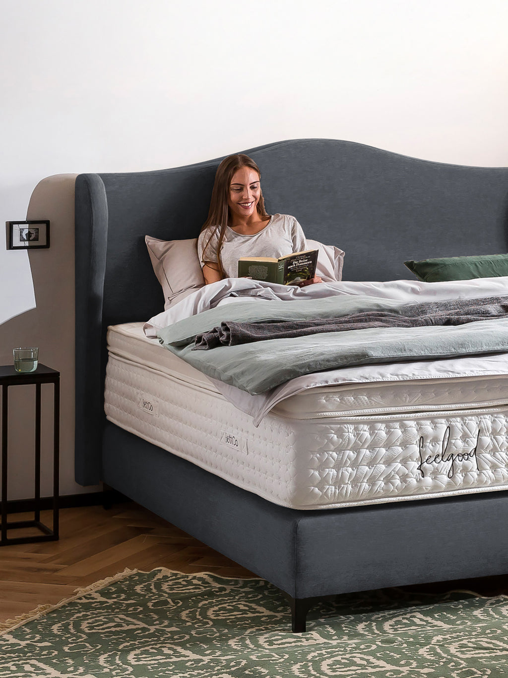 Webstoff Boxspringbett Anthrazit LISBON