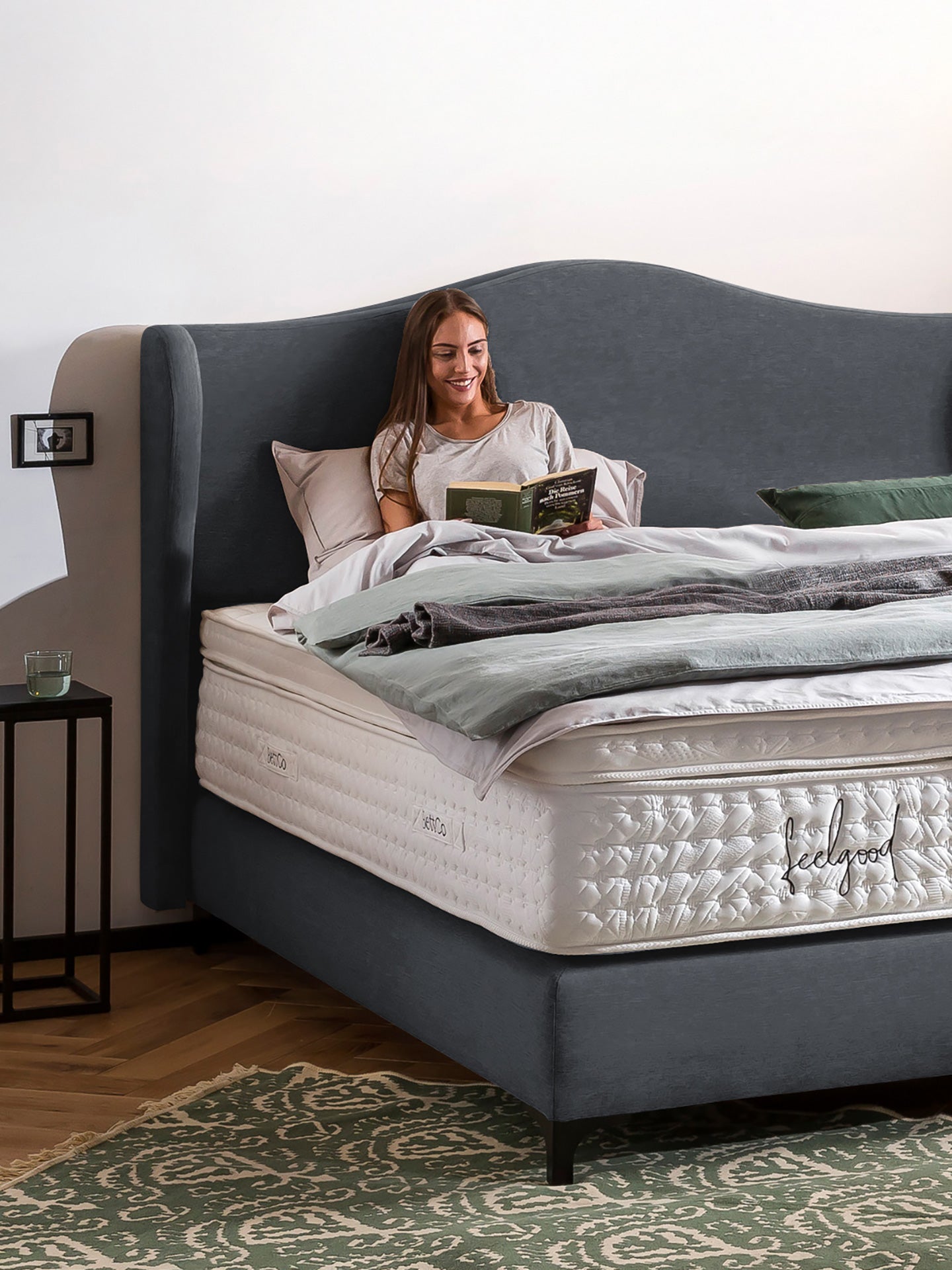 Webstoff Boxspringbett Anthrazit LISBON