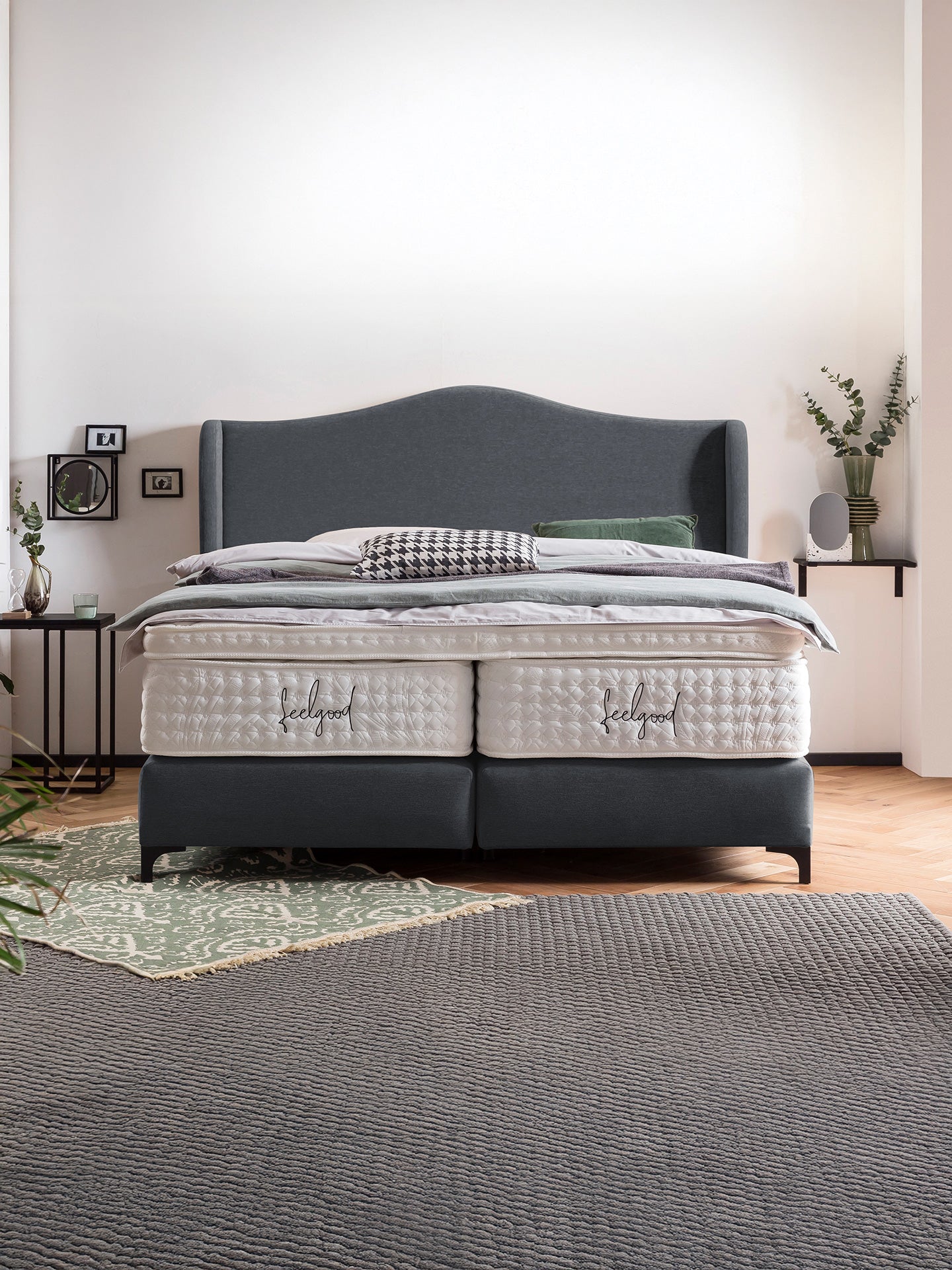 Webstoff Boxspringbett Anthrazit LISBON