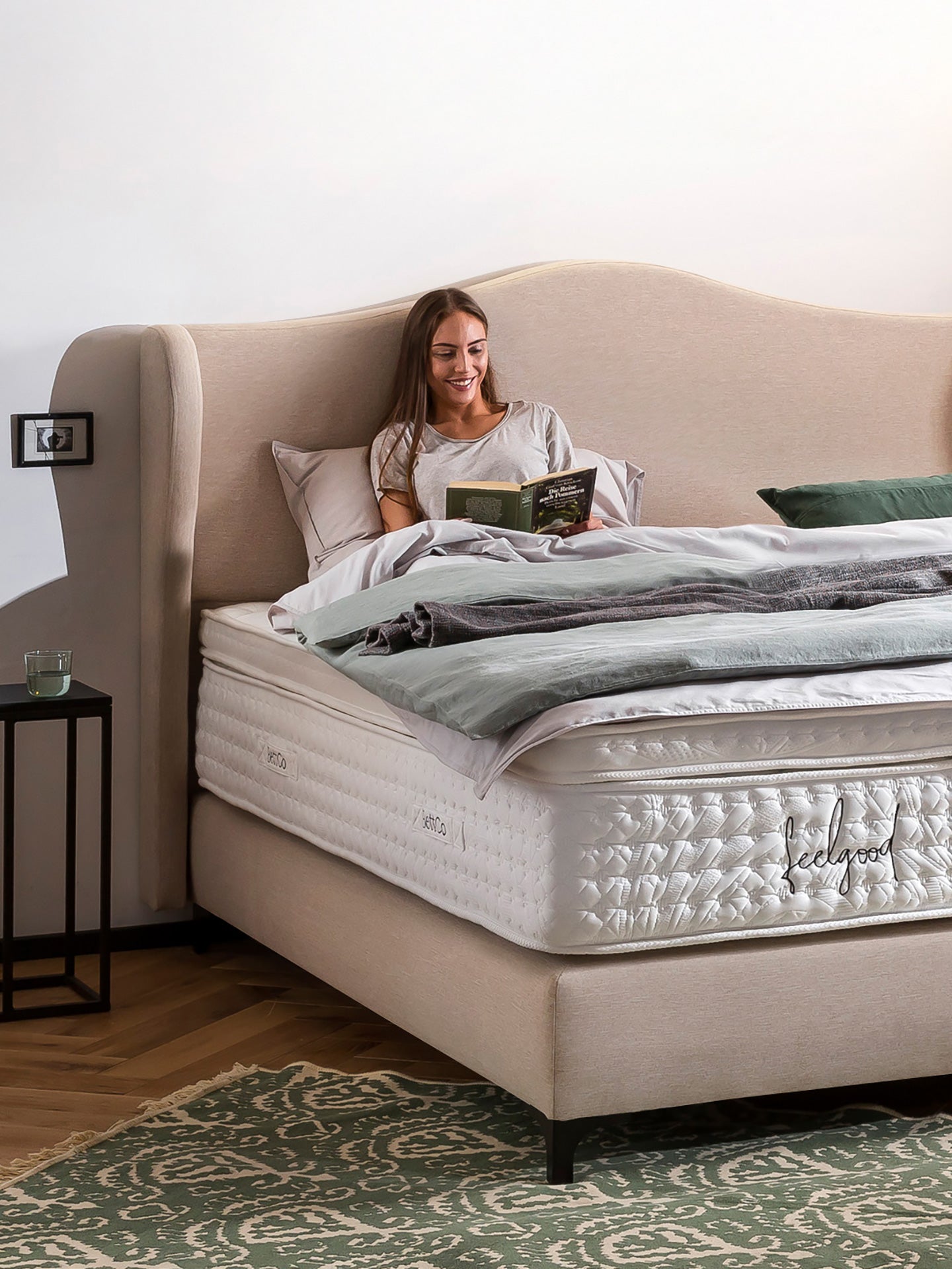 Webstoff Boxspringbett Beige LISBON