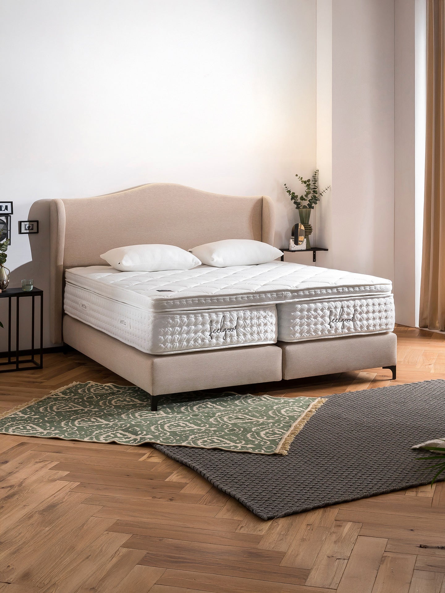 Webstoff Boxspringbett Beige LISBON