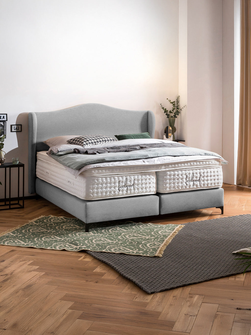 Webstoff Boxspringbett Hellgrau LISBON