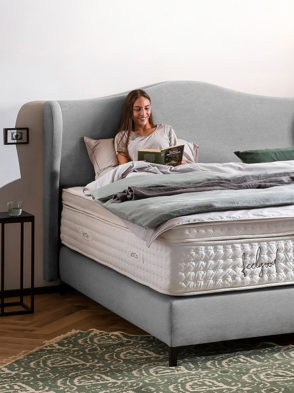 Webstoff Boxspringbett Hellgrau LISBON