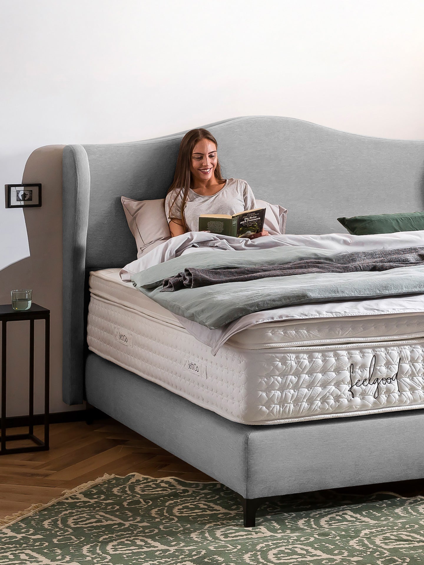 Webstoff Boxspringbett Hellgrau LISBON