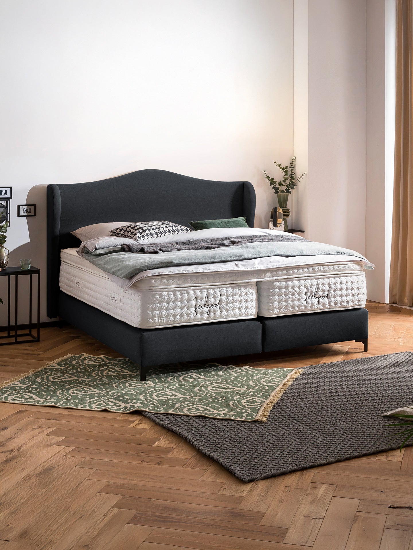 Webstoff Boxspringbett Schwarz LISBON