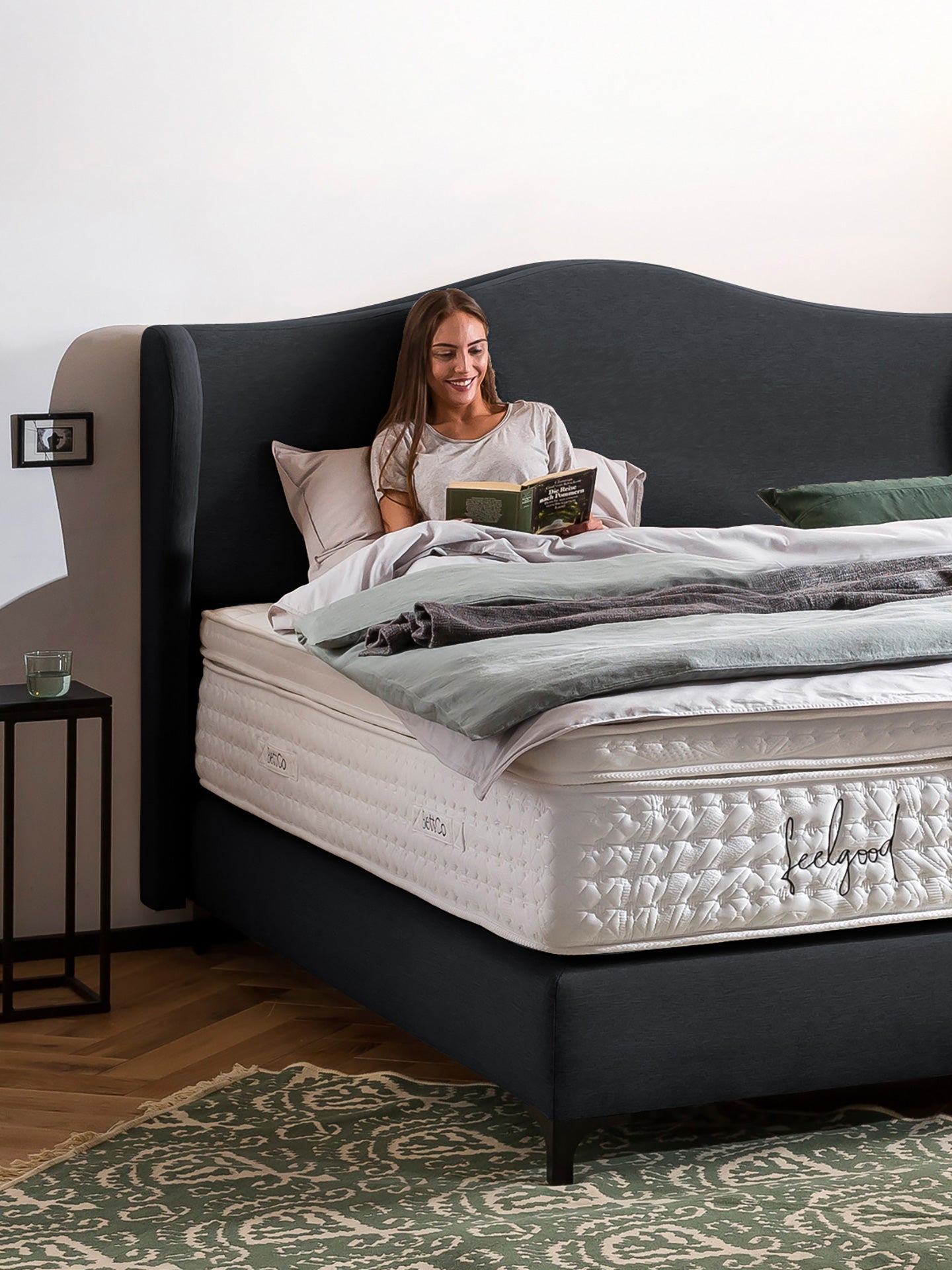Webstoff Boxspringbett Schwarz LISBON