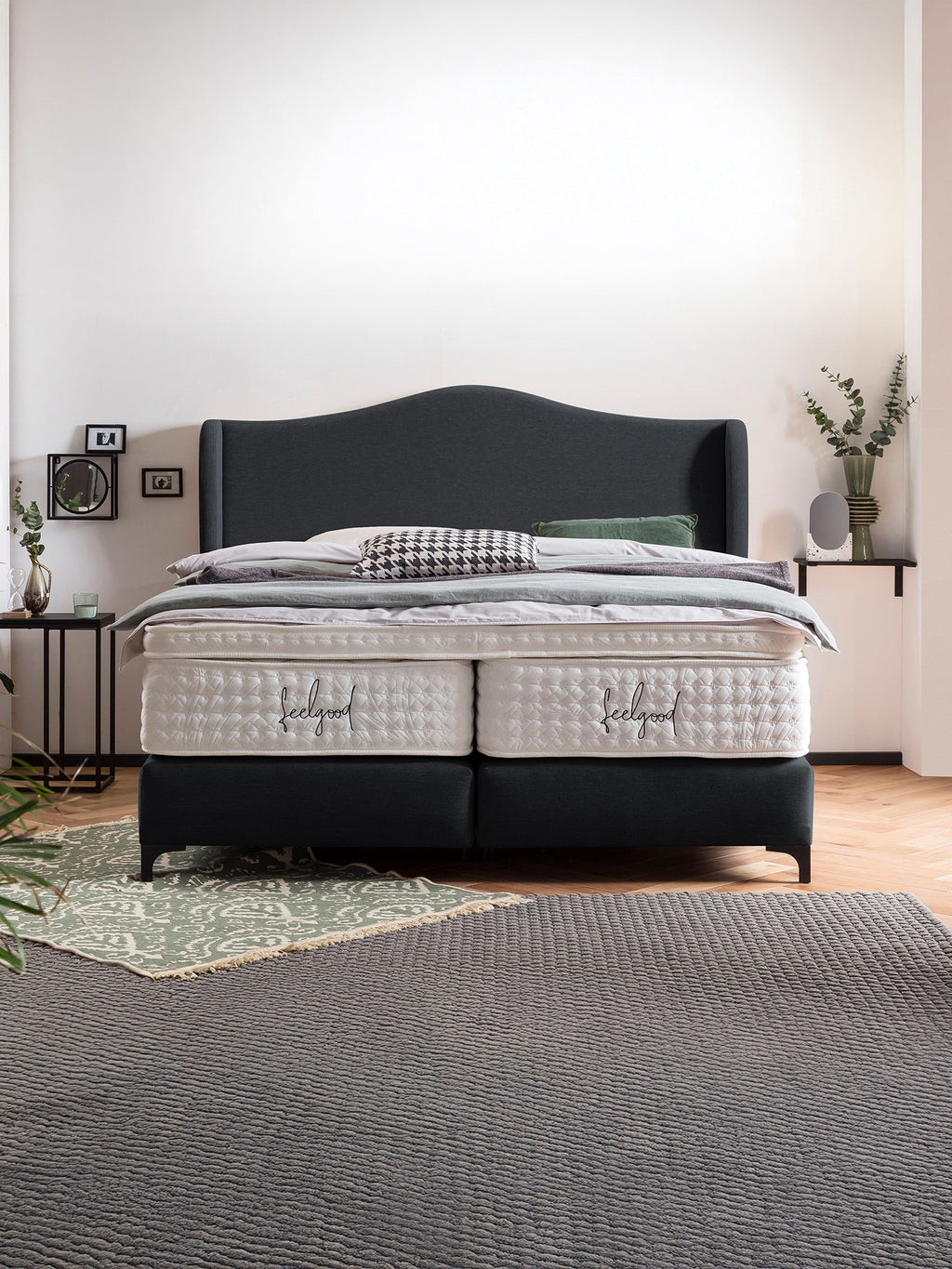 Webstoff Boxspringbett Schwarz LISBON