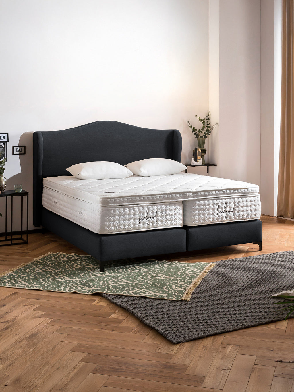 Webstoff Boxspringbett Schwarz LISBON
