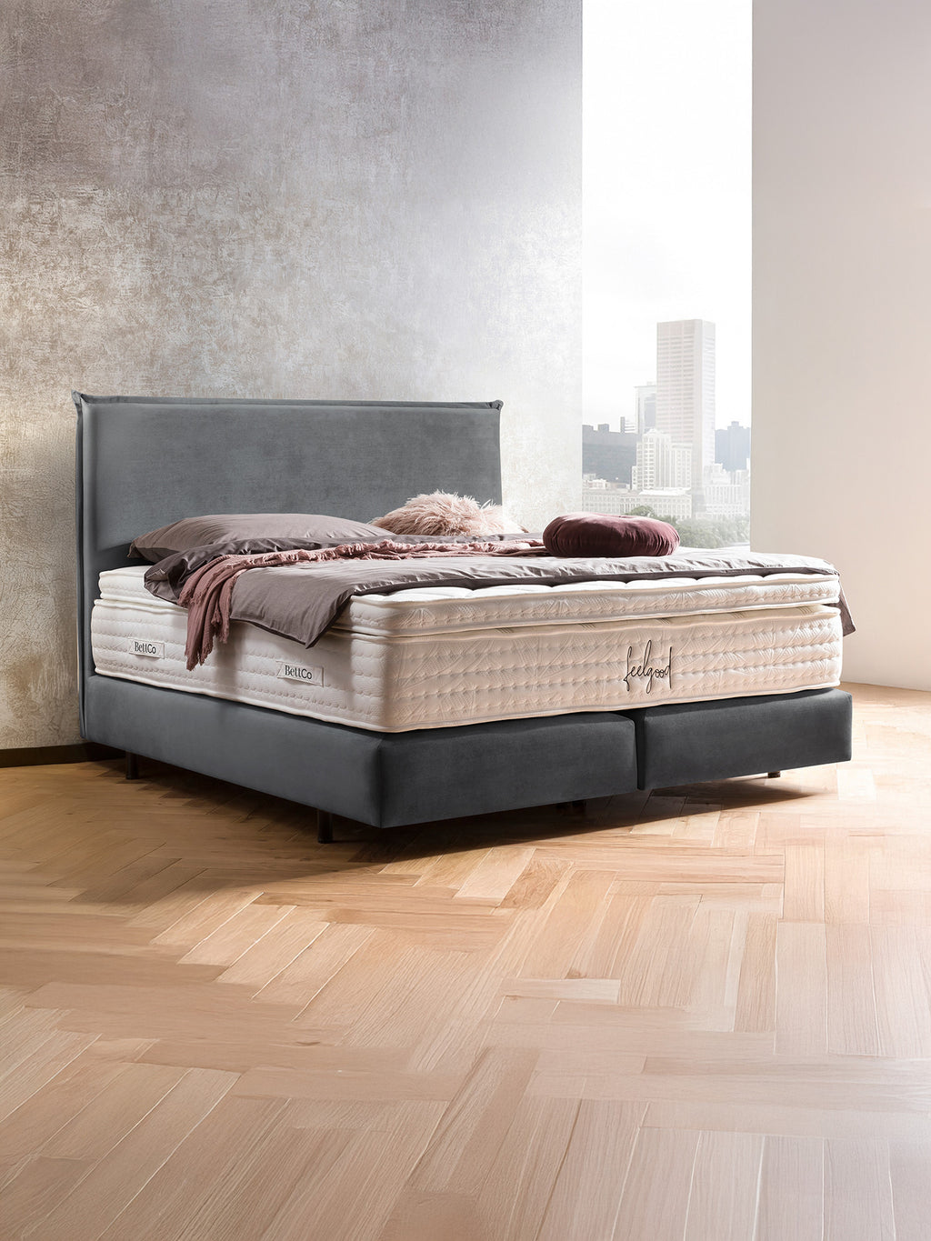 Samt Boxspringbett Dunkelgrau LONDON