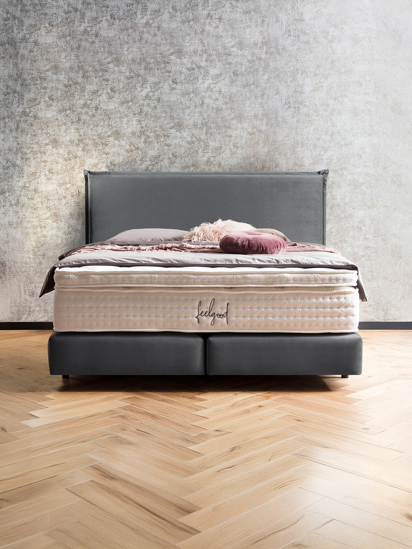 Samt Boxspringbett Dunkelgrau LONDON