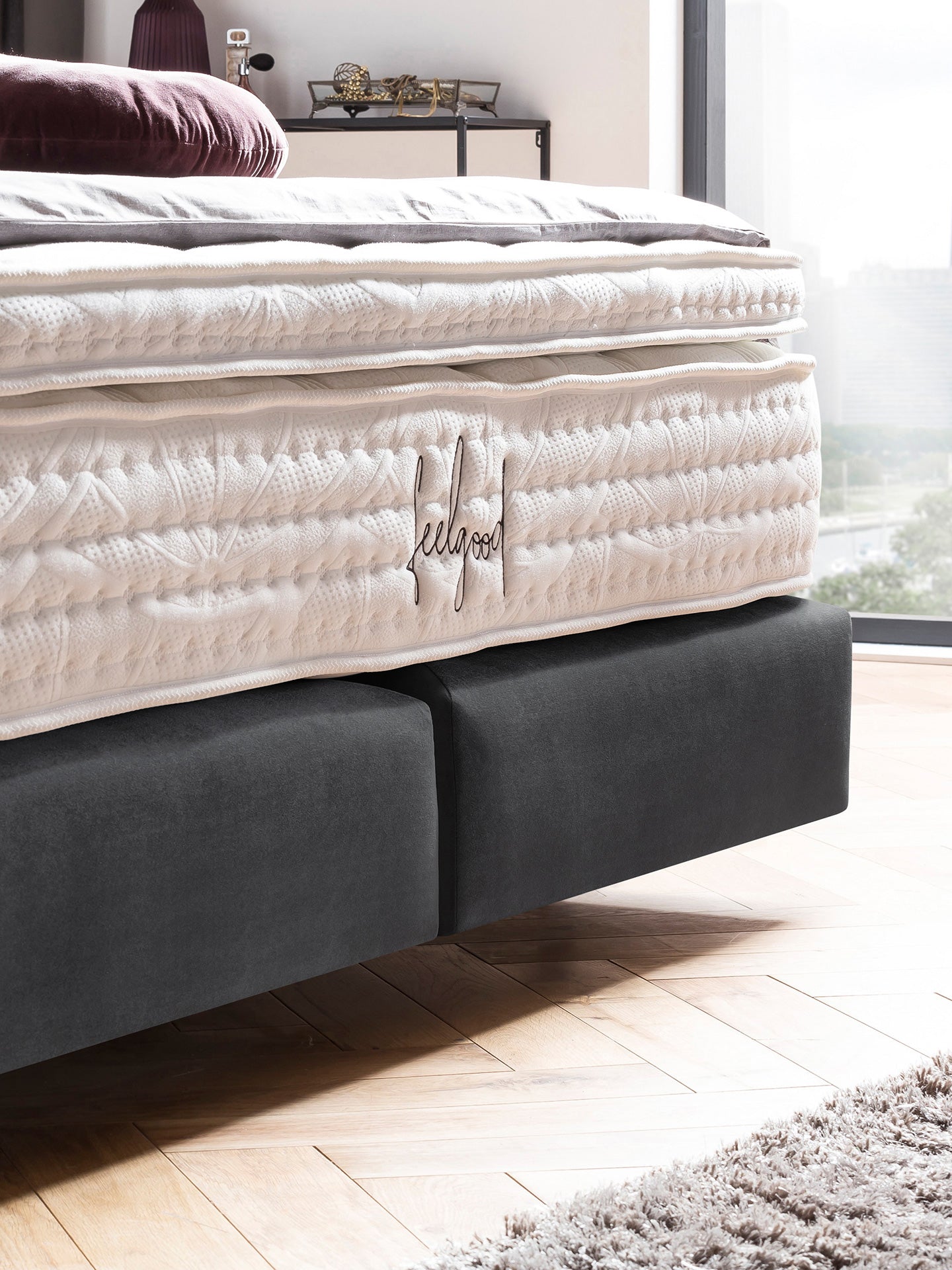 Samt Boxspringbett Dunkelgrau LONDON