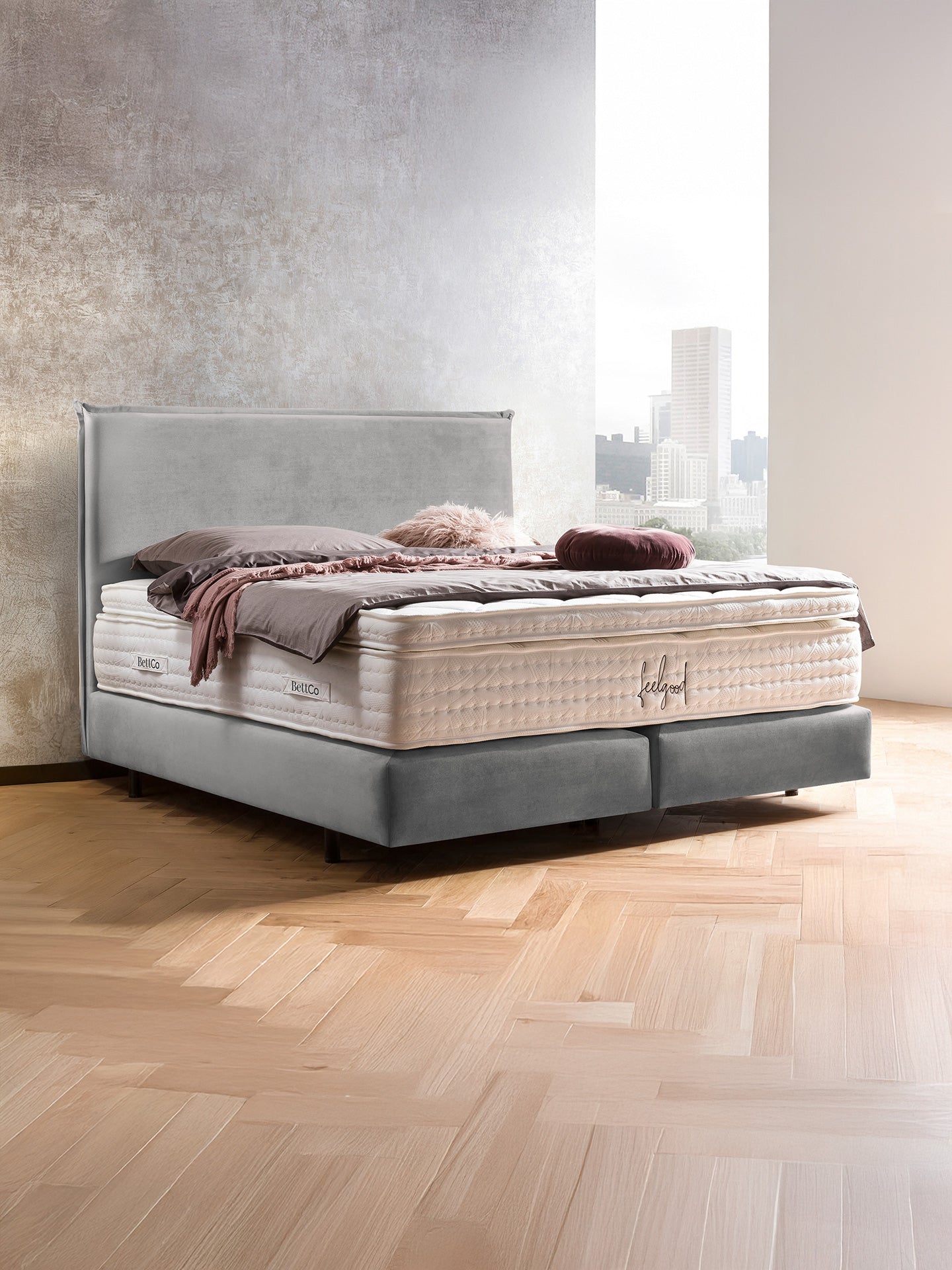 Samt Boxspringbett Grau LONDON