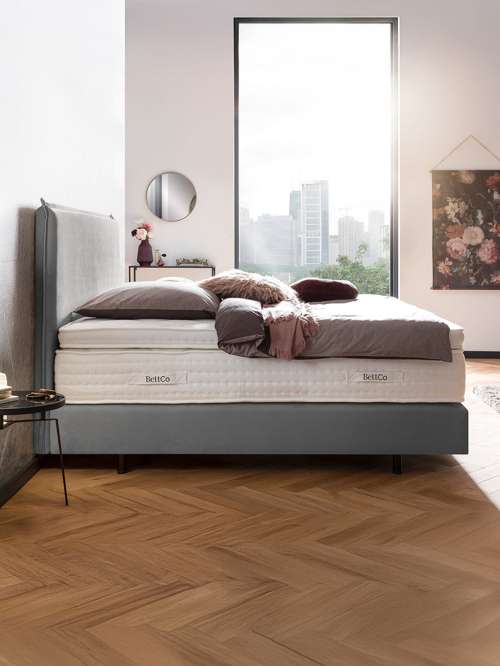 Samt Boxspringbett Grau LONDON