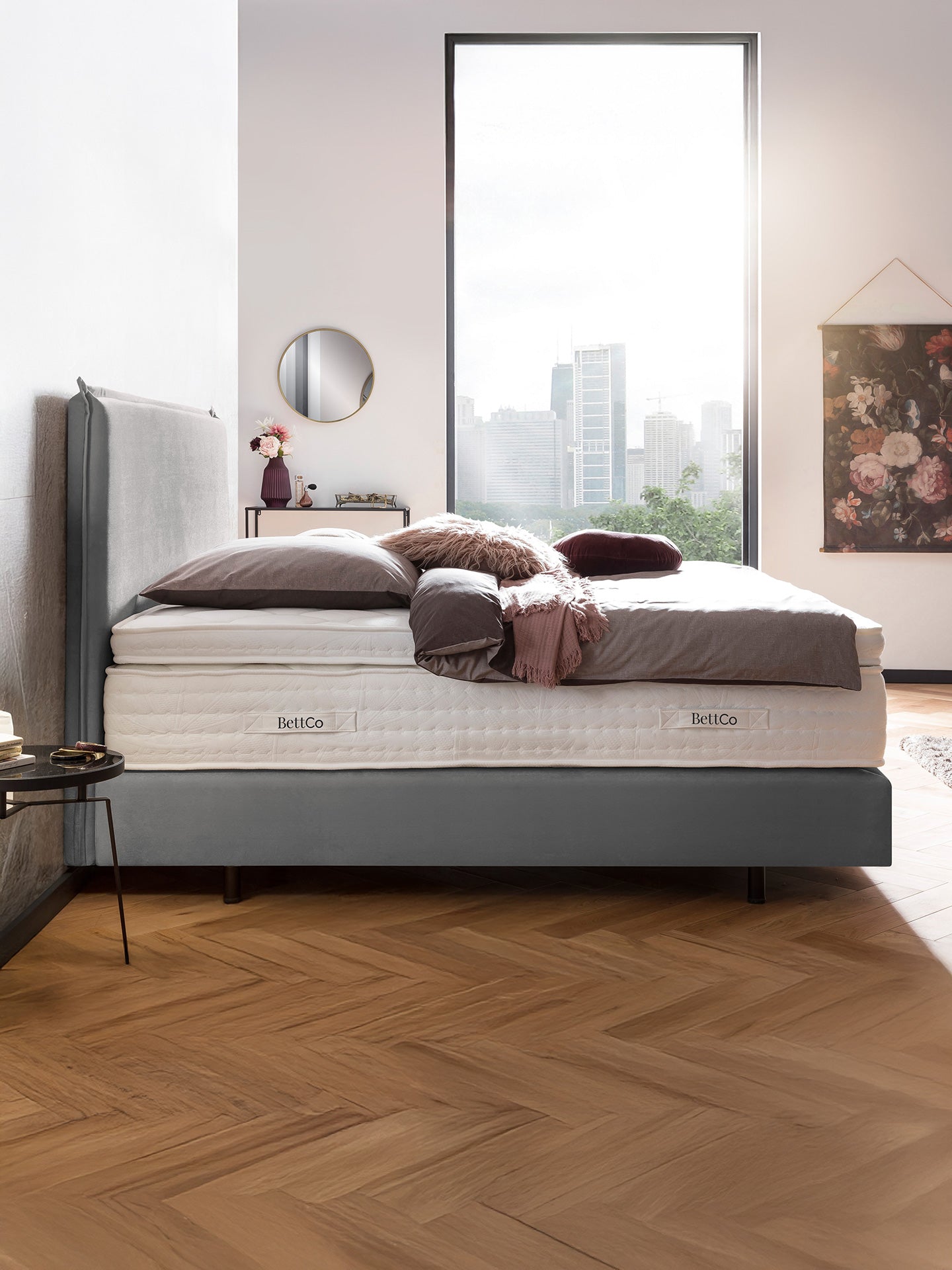 Samt Boxspringbett Grau LONDON