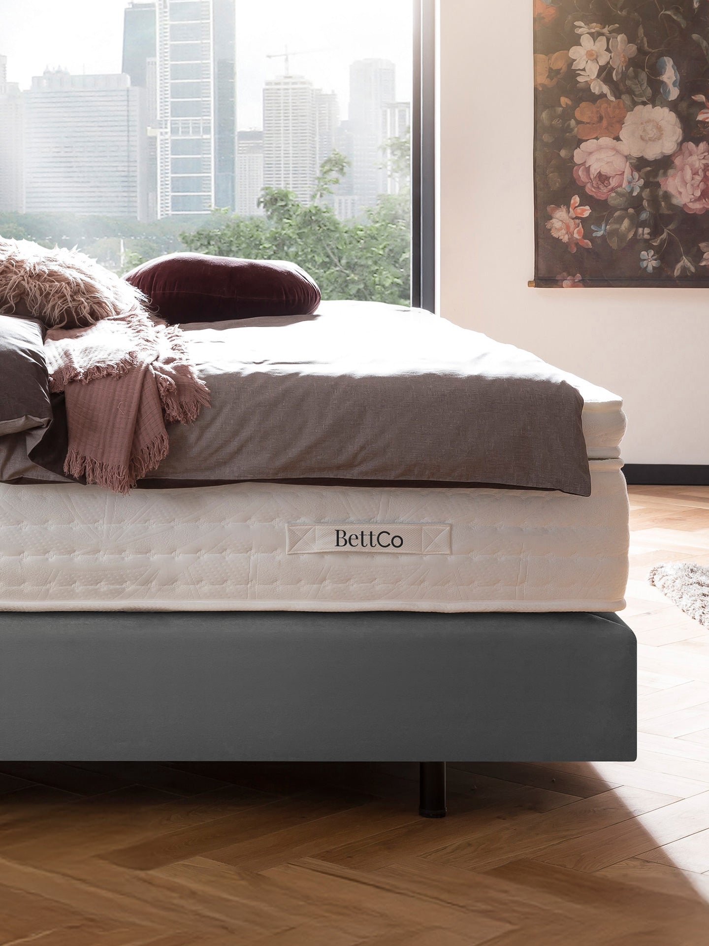 Samt Boxspringbett Grau LONDON