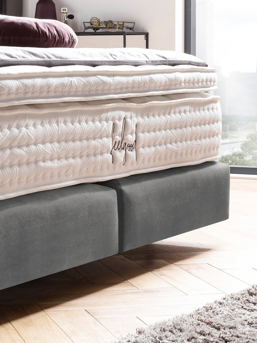 Samt Boxspringbett Grau LONDON