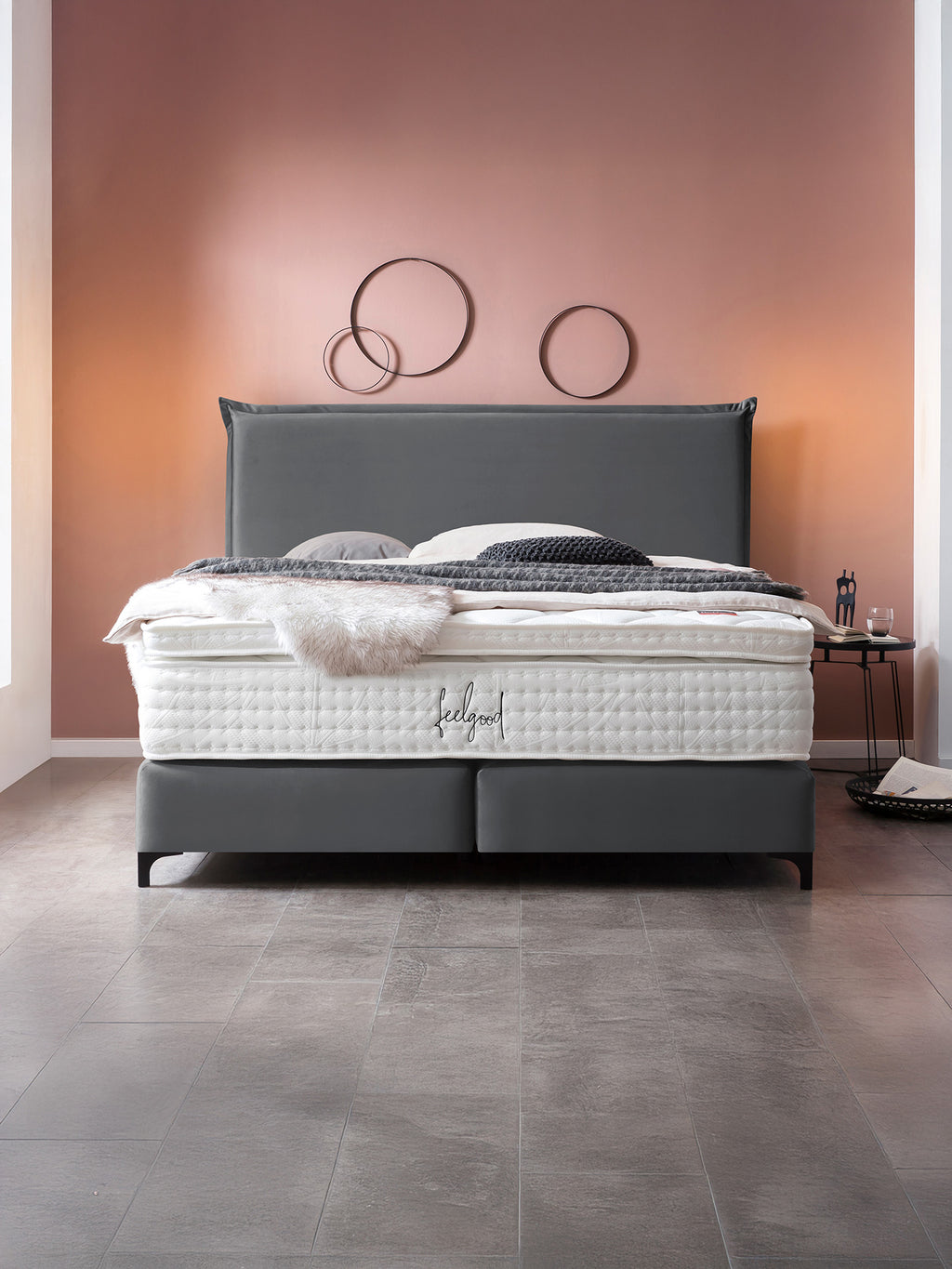 Velours Boxspringbett Dunkelgrau LONDON