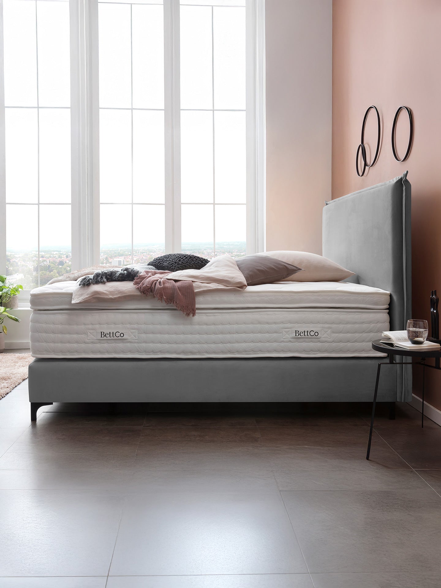 Velours Boxspringbett Grau LONDON