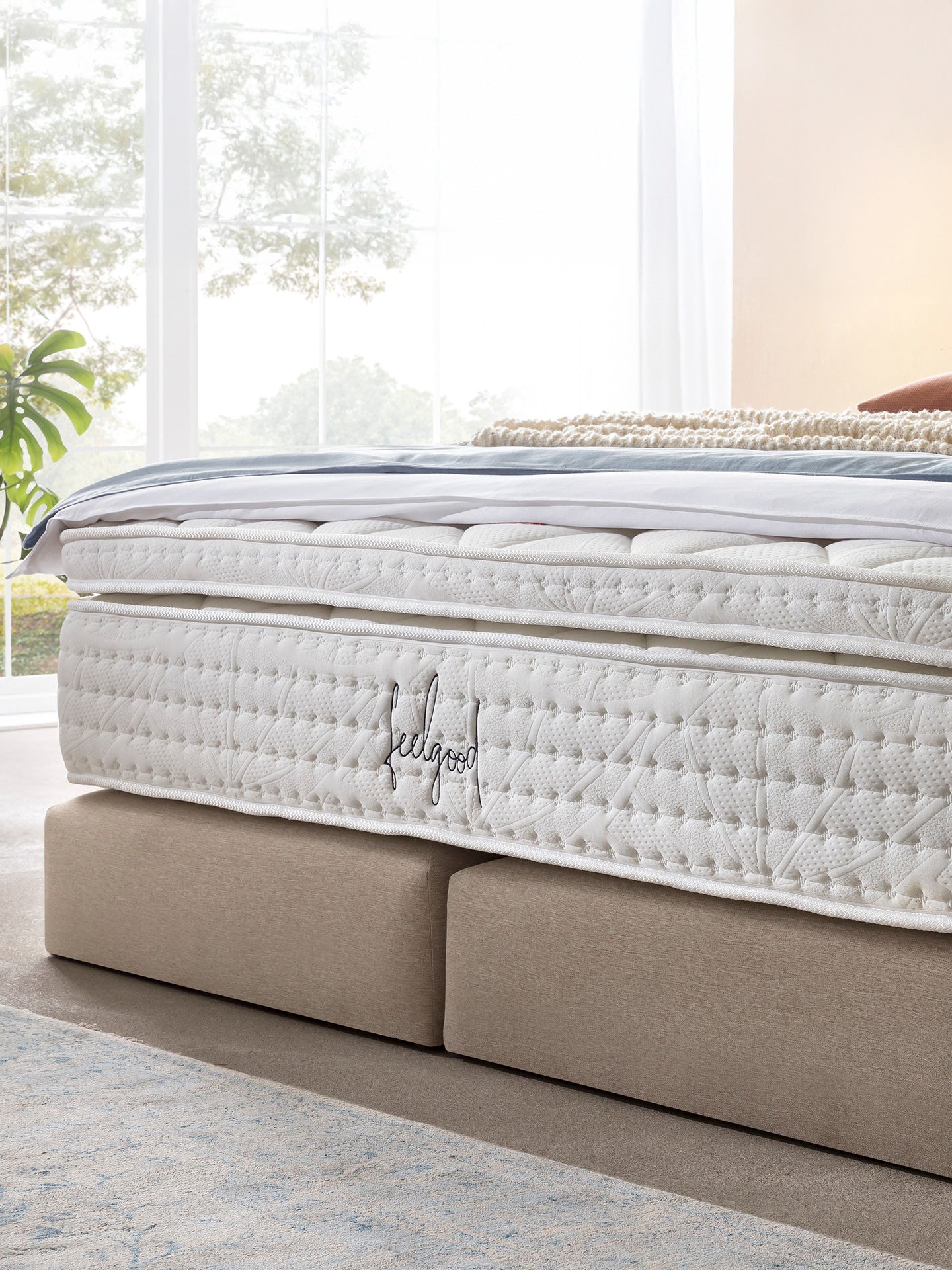 Webstoff Boxspringbett Beige LONDON