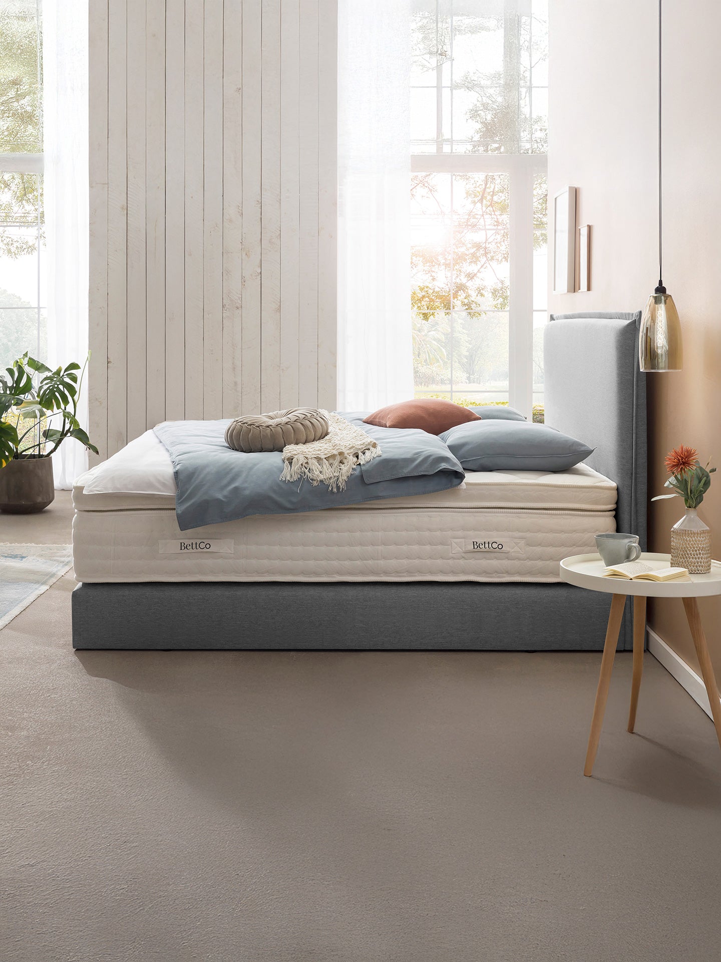 Webstoff Boxspringbett Hellgrau LONDON