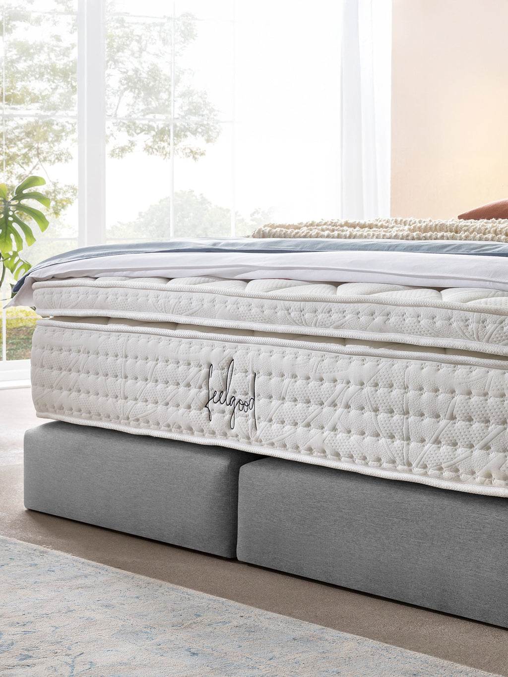 Webstoff Boxspringbett Hellgrau LONDON