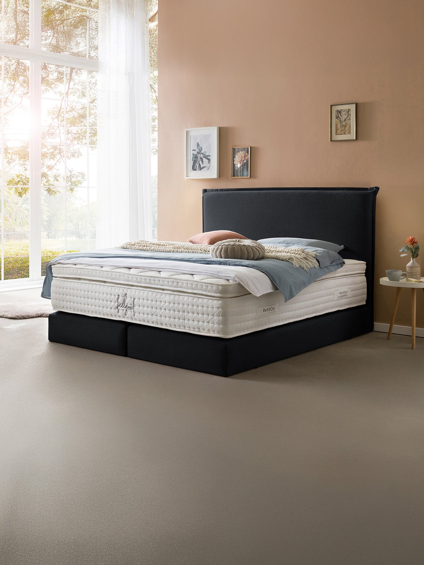 Webstoff Boxspringbett Schwarz LONDON