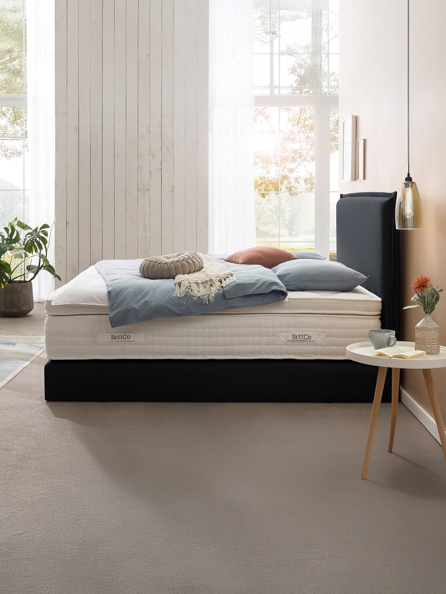 Webstoff Boxspringbett Schwarz LONDON