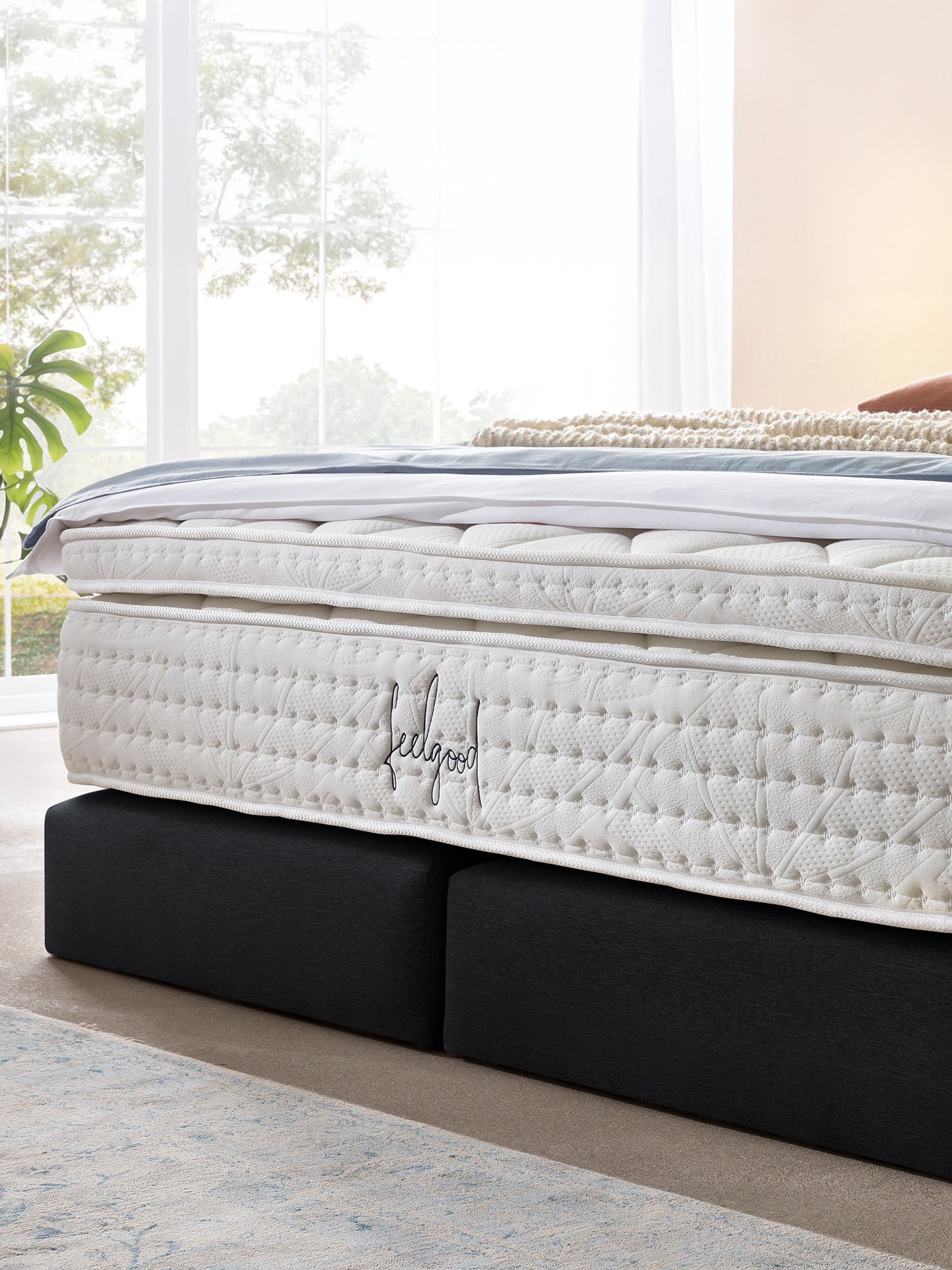 Webstoff Boxspringbett Schwarz LONDON