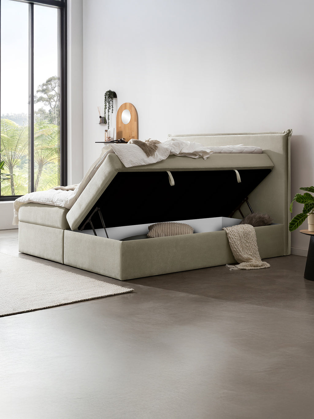 Samt Boxspringbett mit Stauraum Creme LONDON