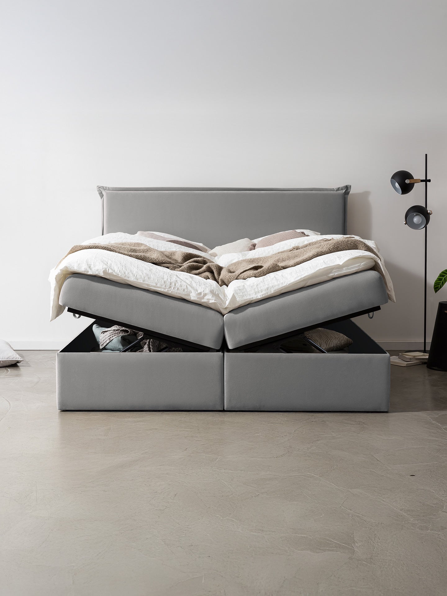 Samt Boxspringbett mit Stauraum Grau LONDON