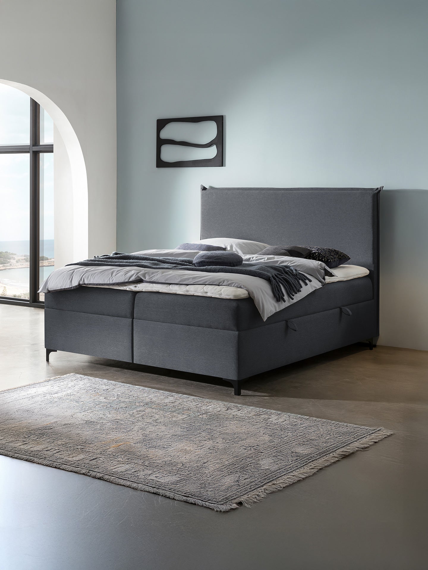 Webstoff Boxspringbett mit Stauraum Anthrazit LONDON